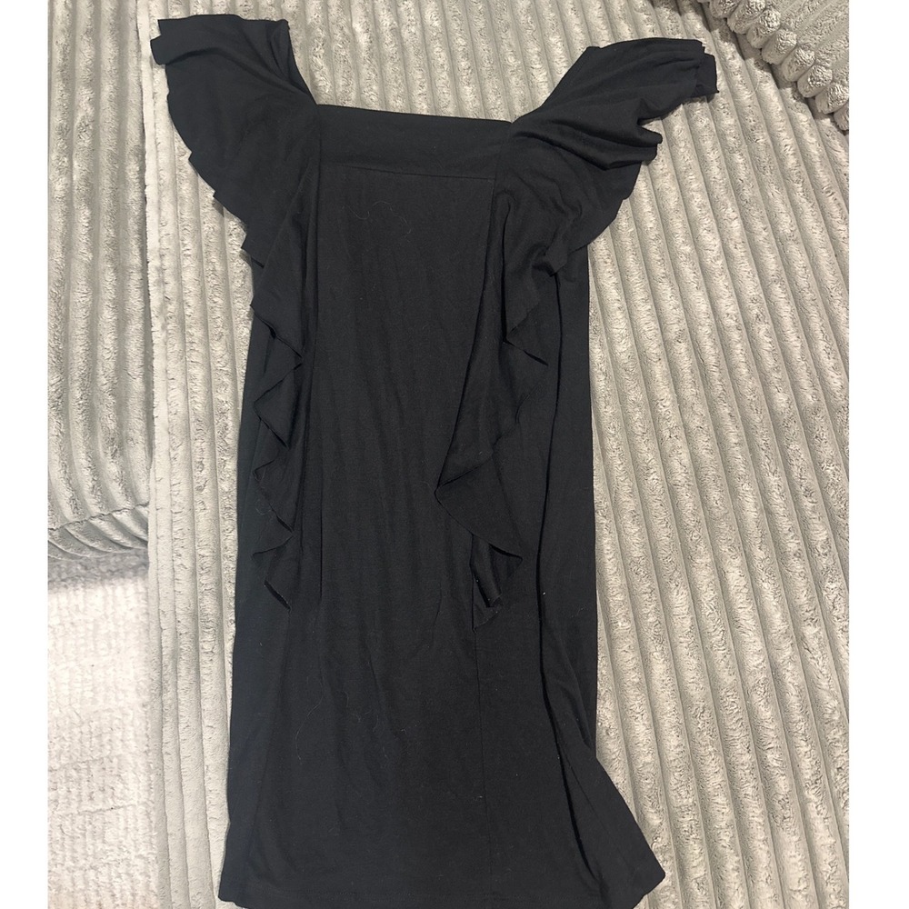 Soprano Black Ruffle Trim Square Neck Mini Bodycon Dress Womens